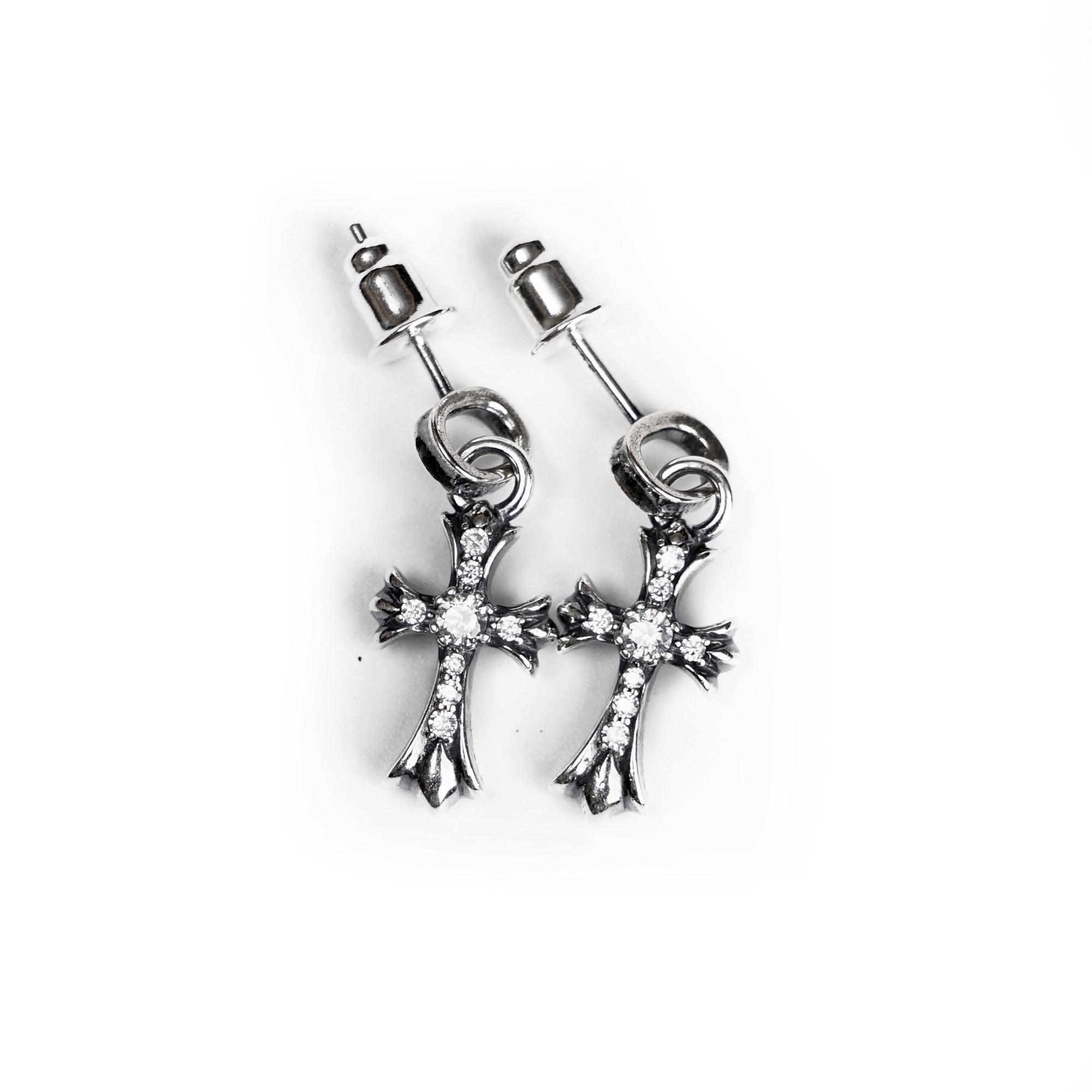 Chrome Hearts Cross Baby Fat Stud Earrings with Pavé Diamond