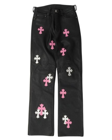 Chrome Hearts Fleur Knee Leather Cross Patch Jeans