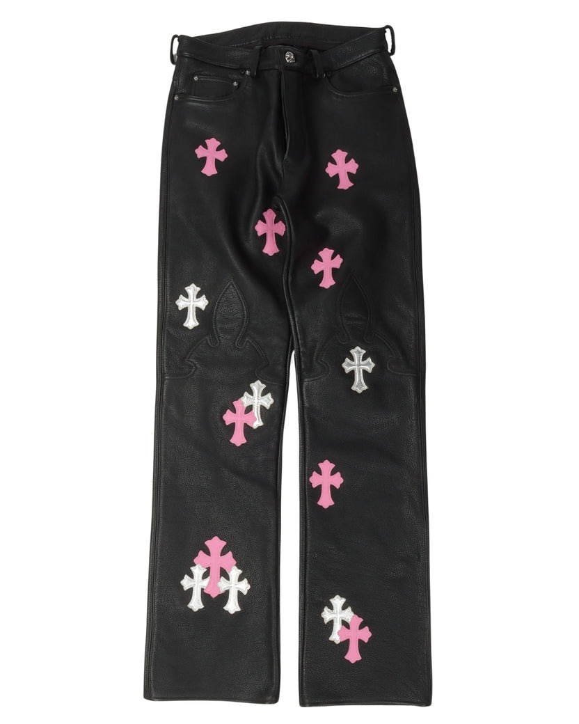 Chrome Hearts Fleur Knee Leather Cross Patch Jeans